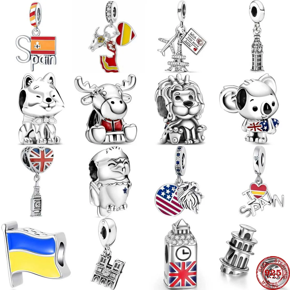 925 Sterling Silver The Paris Tower UK Spain Ukraine Pendans Bead Diy Fit Original Pendant Charm Bracelet Necklace Women Jewelry