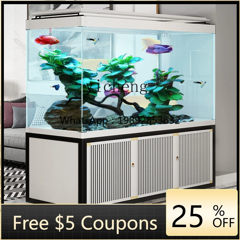 

large aquarium ultra-white glass screen cabinet entrance bottom filter water-free Jinyilong fish tank