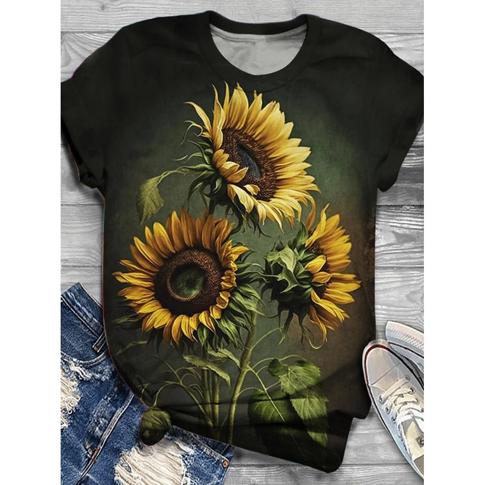 Flower Sunflower Women\'s T-Shirts Fashion Top 3d T Shirt Women Casual Short Sleeve O-Neck Oversized Female Clothing Summer