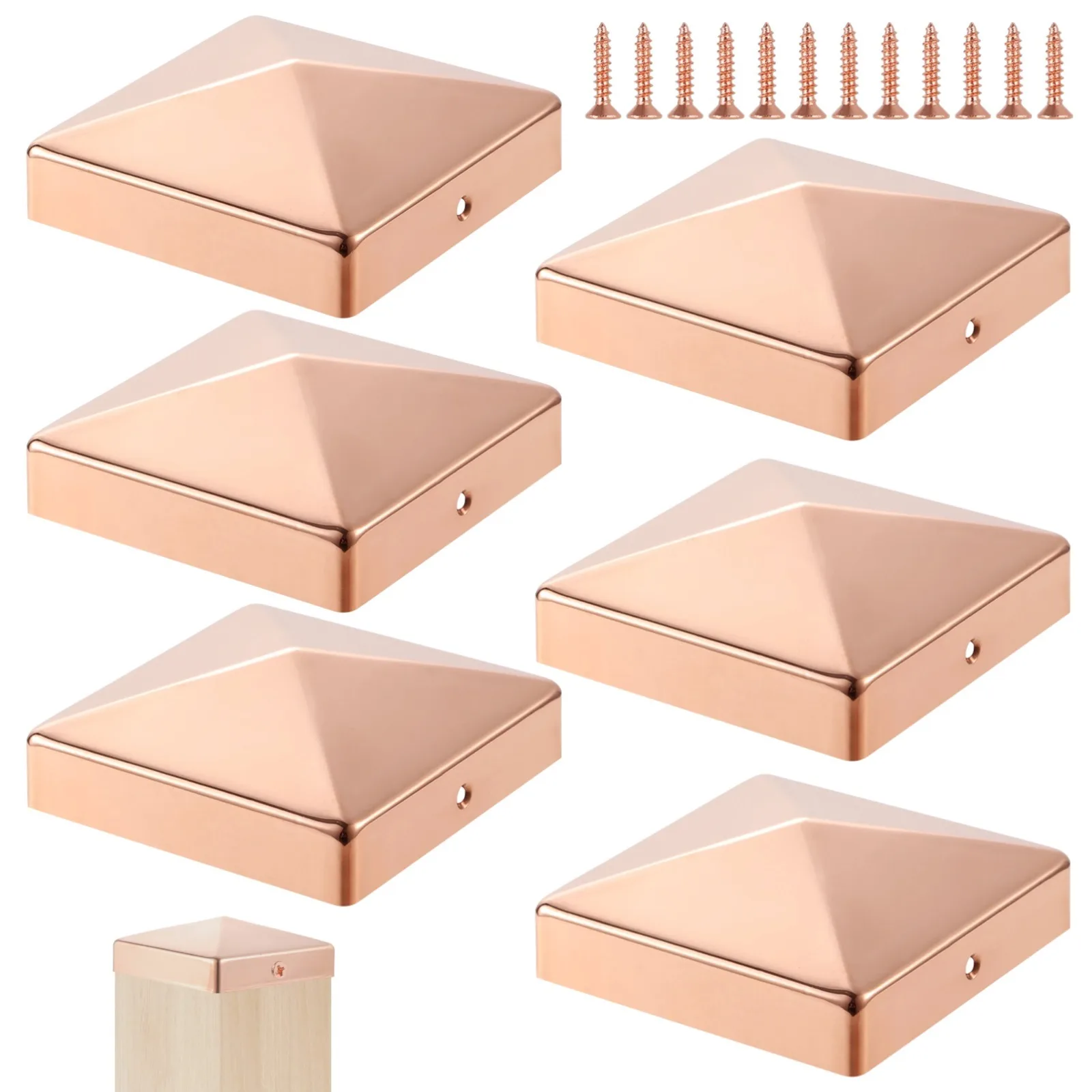 6Pcs Copper Post Caps Pyramid Post Decking Caps Fence Protective Covers Post End Topper Covers For Outdoor Deck Mailbox Corridor