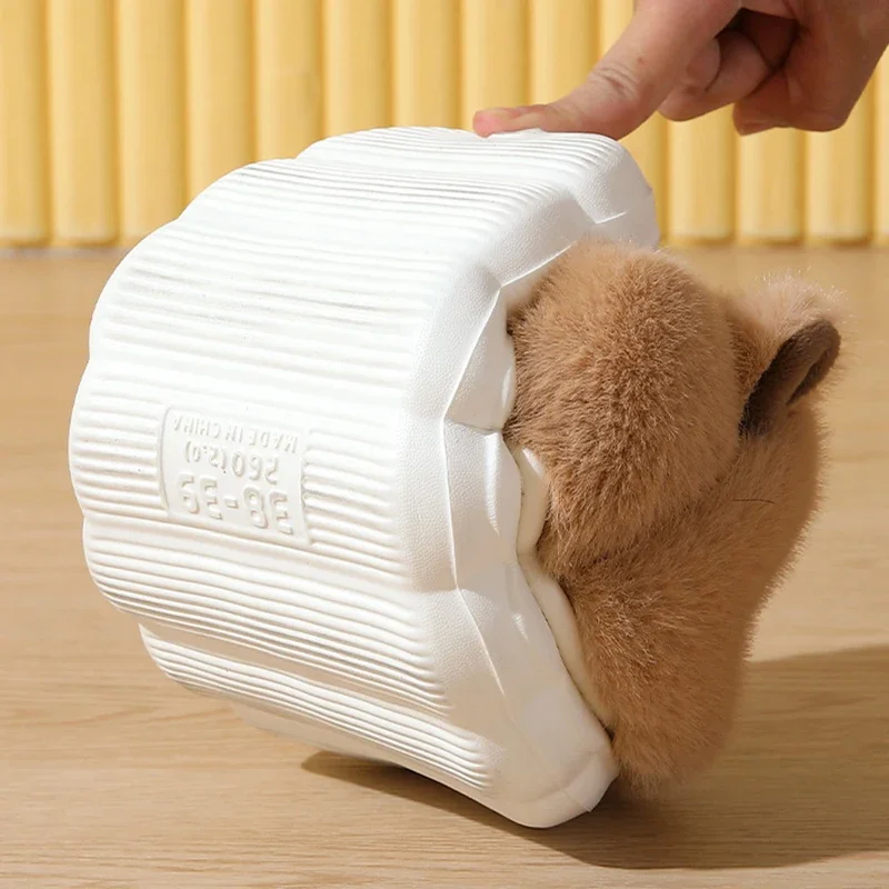 لينة الفراء كابيبارا النعال للزوجين شتاء 2025 الدافئة طويلة أفخم مكتنزة منصة أحذية الملاعب المغطاة امرأة عدم الانزلاق النعال المنزل شقة #3