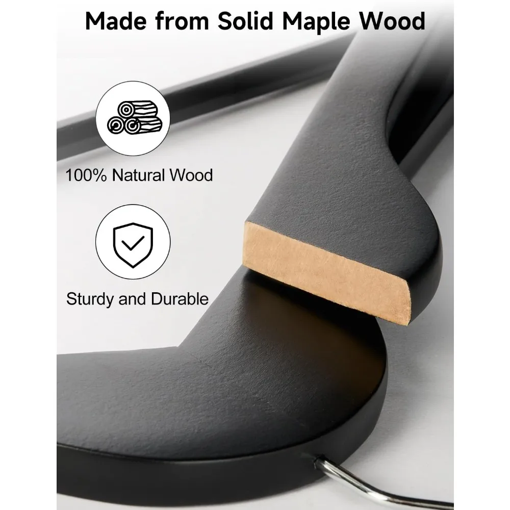 schwarze Holzbügel, 20er-Pack Holzbügel für Schränke, Kleiderbügel für Mäntel, Hemden, Hosen, Anzüge