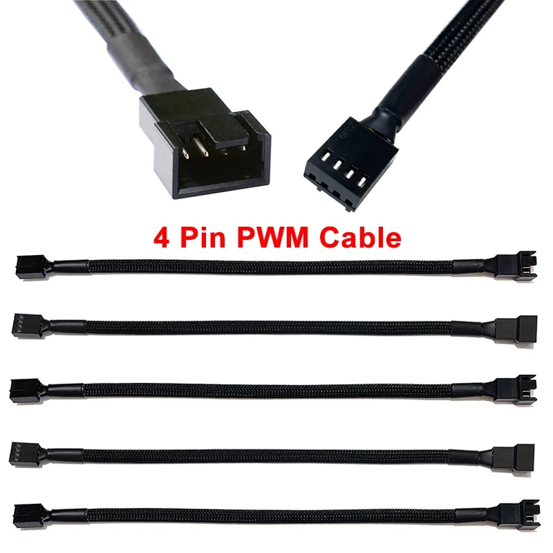5Pcs 4 Pin PWM Connector Case Fan Extension Power Cable 26cm For Compure CPU Cooling System for Computer Connector Case Fan