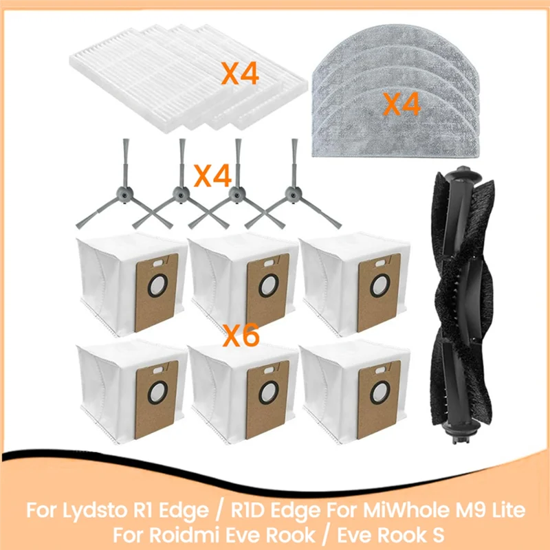 TCF-filtre de vadrouille à brosse latérale principale pour Lydsto R1 Edge/R1D Edge/Miwhole M9 Lite/Roidmi Eve Rook/ Eve Rook S, fixation sous vide