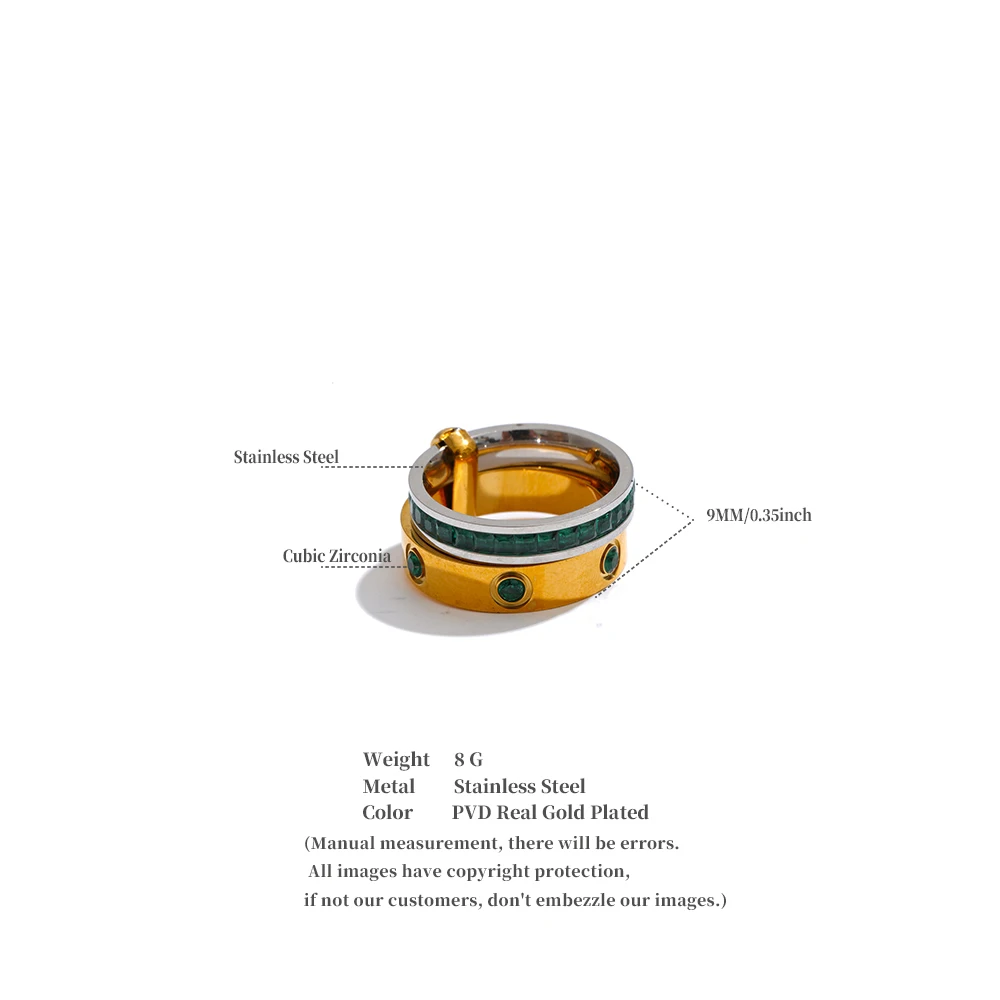Yhpup Größe 678 Edelstahl-Zirkonia-Ring mit rundem Doppelschicht-Overlay-Guss, modischer Sommer-Alltags-Charm-Schmuck – Detail 1