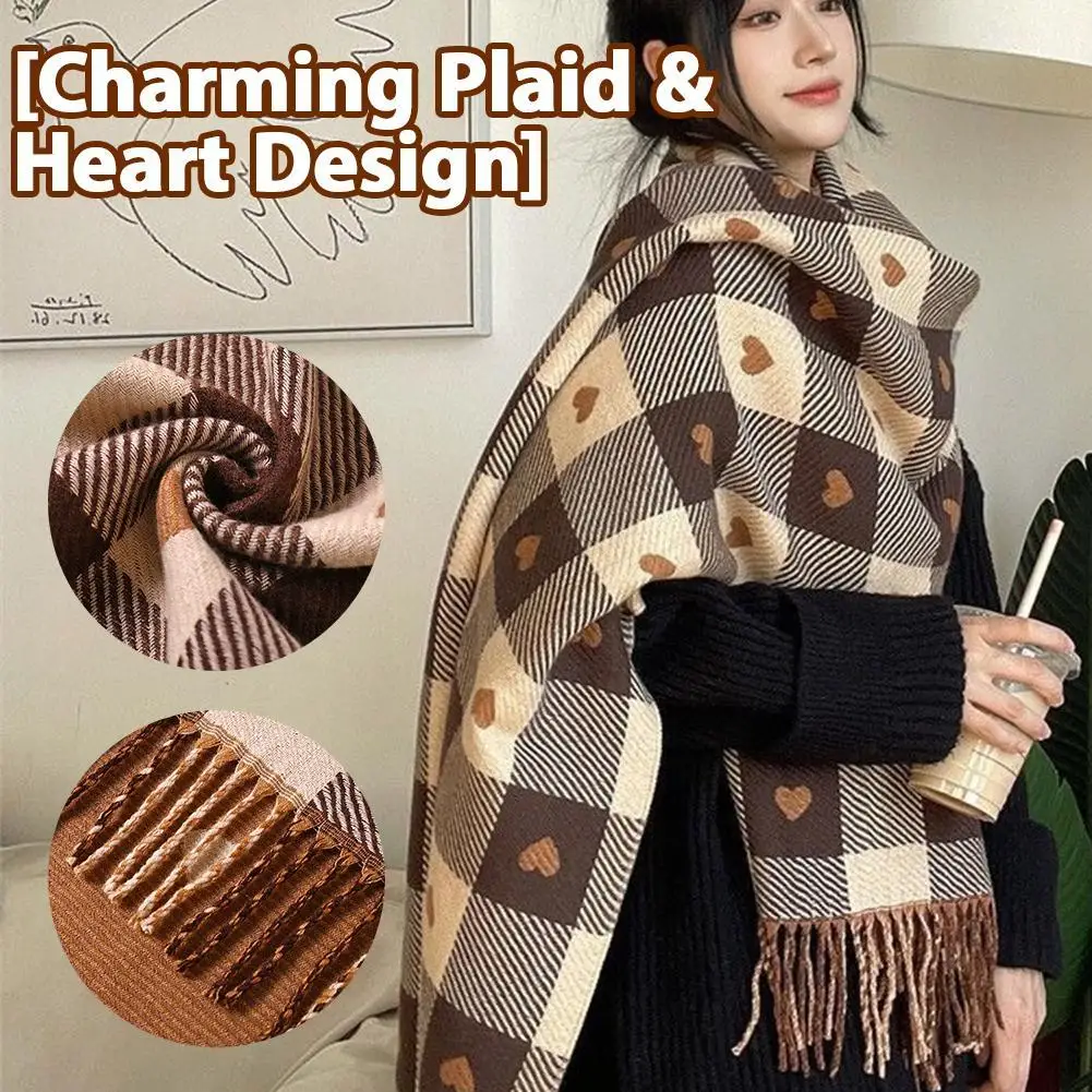 

Клетчатый шарф для женщин - зимняя шаль из искусственного кашемира, универсальный осенне-зимний теплый шарф, модный аксессуар, клетчатый шарф