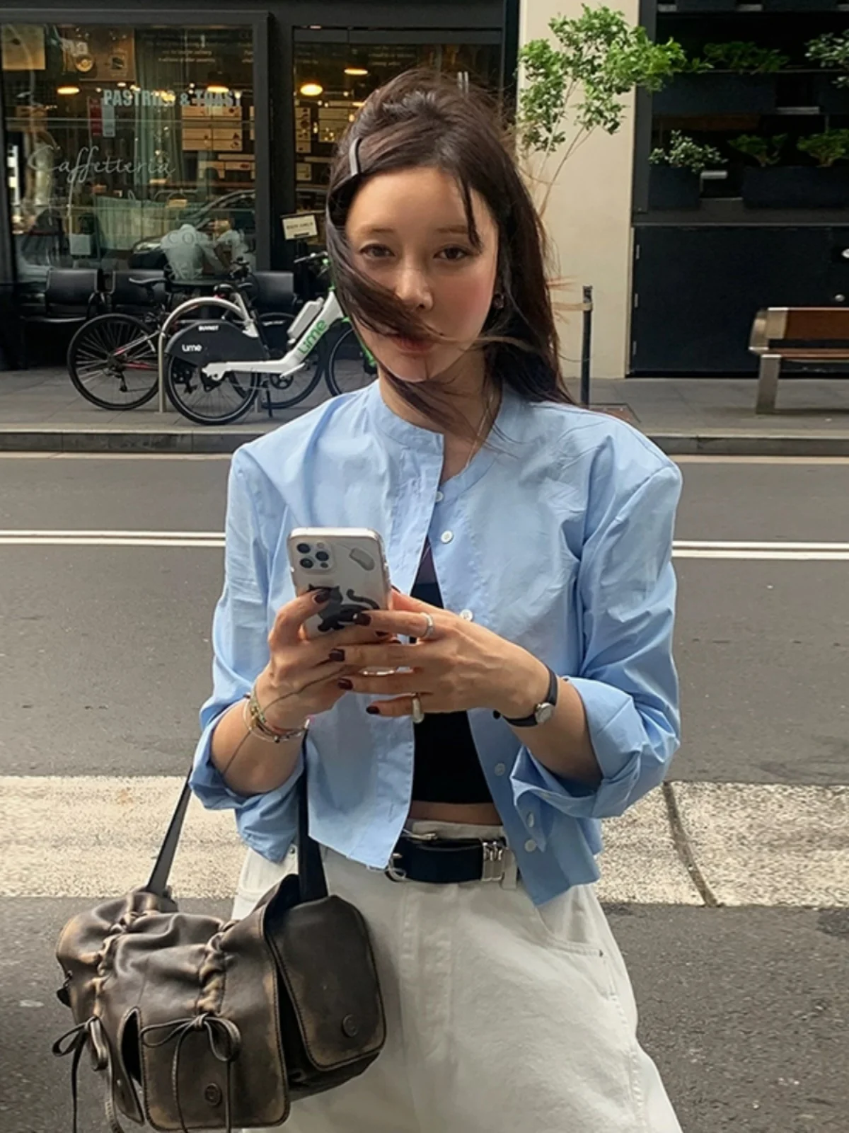 

Синяя повседневная свободная женская рубашка с длинными рукавами, летняя новинка, корейский стиль, топ с защитой от солнца, модный универсальный свободный крой