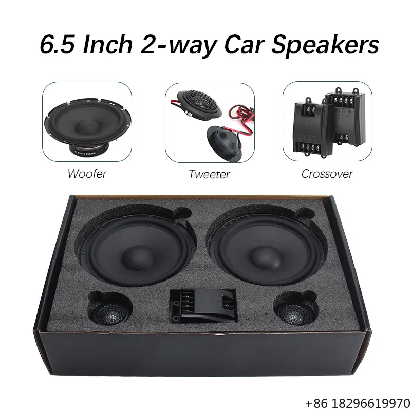 6.5 Inch 2 Way Component 6.5 Car Speaker System Paper Cone Woofer Silk Dome Tweeter 120W Peak Entry Level 4 Ohms for Upgrade