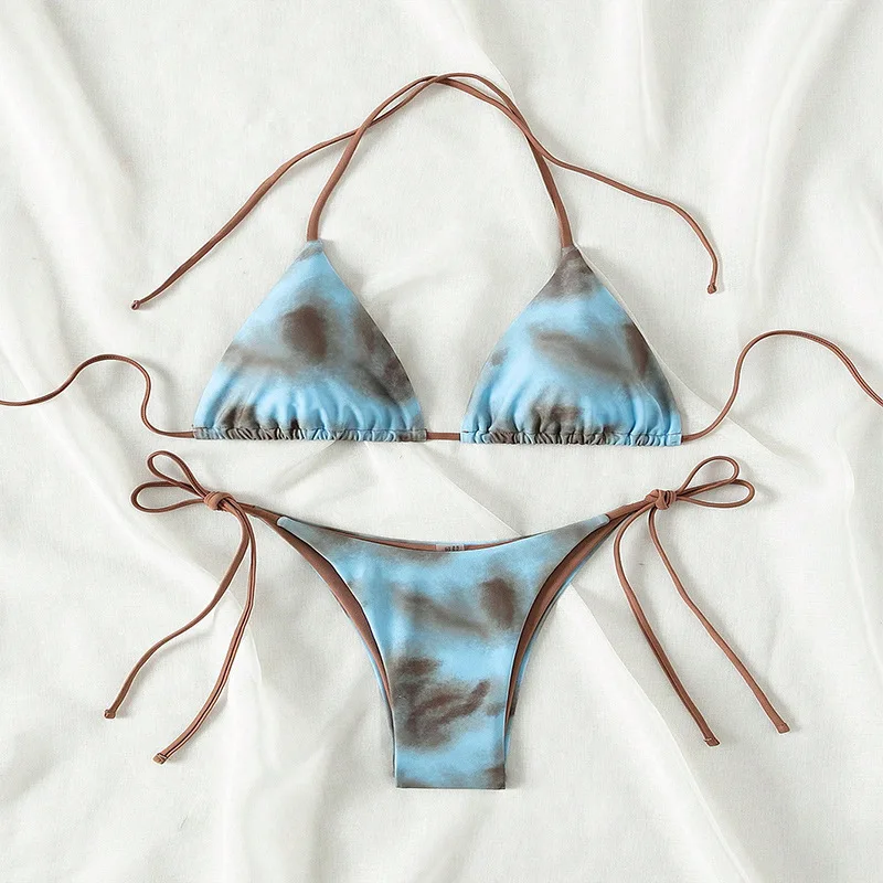 

2025 Summer New Sexy Lace Up Women Split Swimsuit Fashion Tie Dye Female Beach Hot Spring Bikini Sets