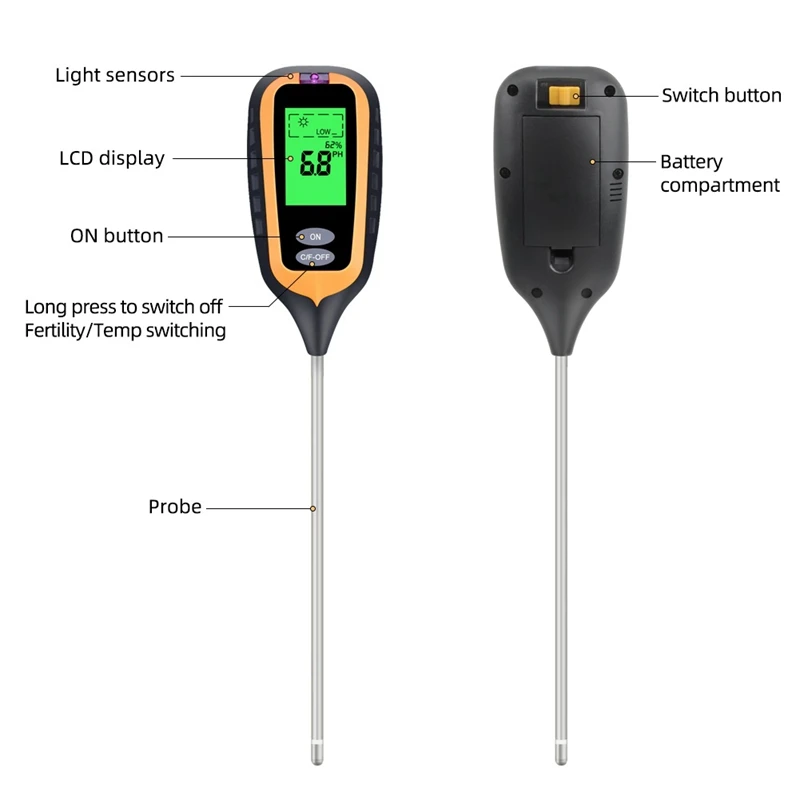 Testeur de température d'humidité ambiante du soleil, le FGHGF-6In1 du sol PH mètre Fertilité Humidité du sol, Détecteur de jardin Analyseur Soli