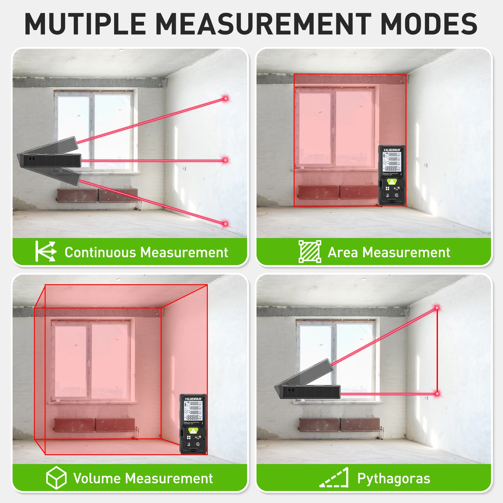 Huepar DM-LM Laser Distance Meter Rangefiner 50M/80M/100M/120M Laser Measure M/in/Ft/Ft_in_ Unit Angle Sensor With LCD Backlit