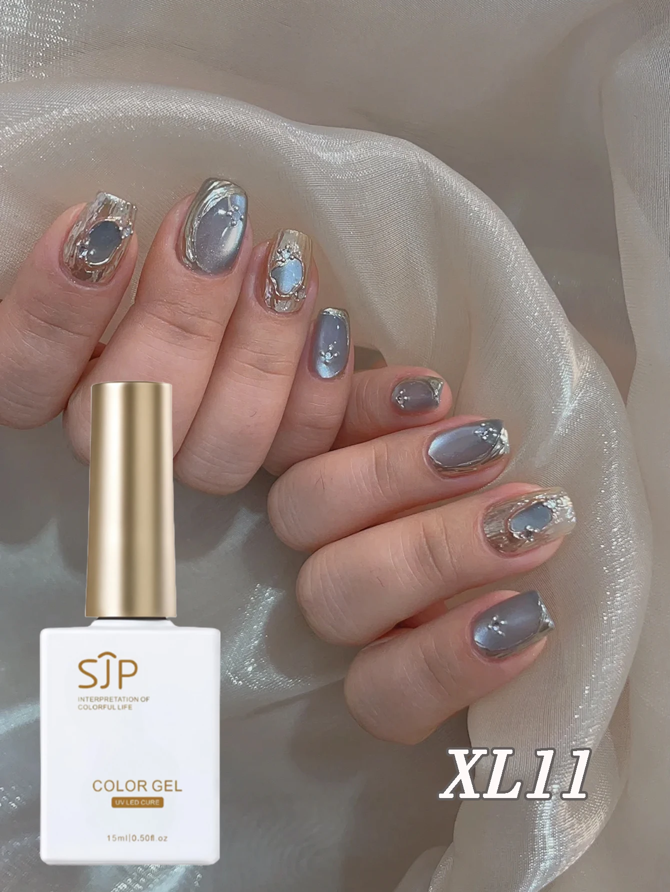 15ML 1 Uds novedad de verano estilo cuentas de vidrio azul esmalte de uñas de Gel de ojo de gato esmalte de uñas de cristal azul uñas azules uñas blancas