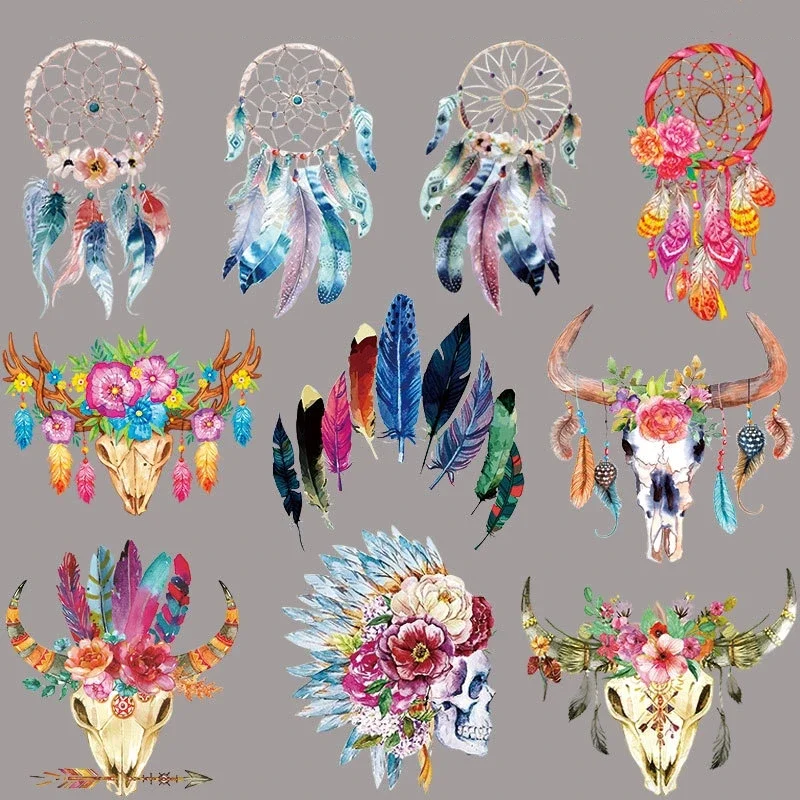 Large Thermal Sticker Dream Catcher Screen Print Appliques Heat Transfer Sticker T-shirt Washable Iron on Transfer for Clothing