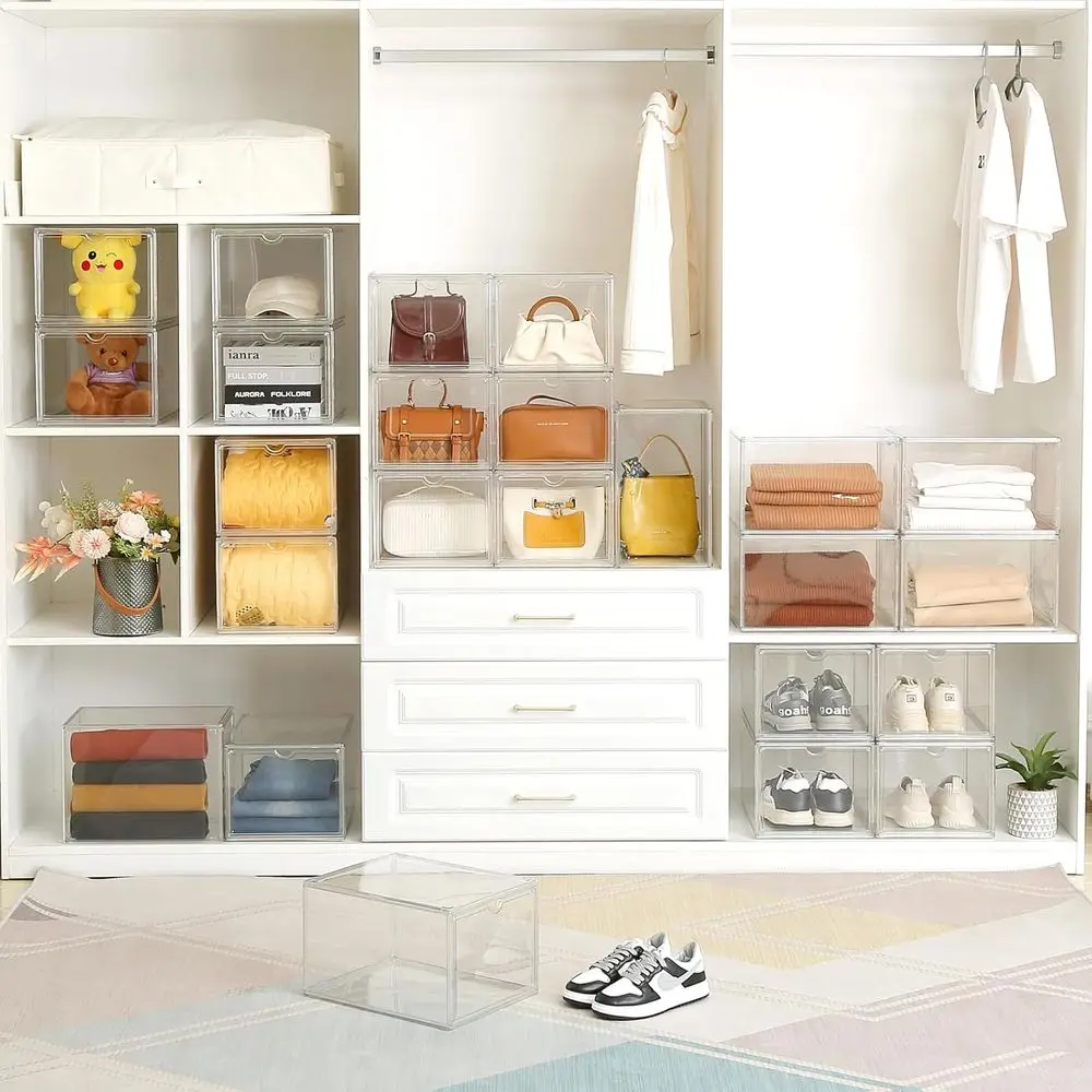 Stackable Clear Acrylic Shoe Storage Boxes with Magnetic Lids, 4-Pack for Sneaker Display and Protection