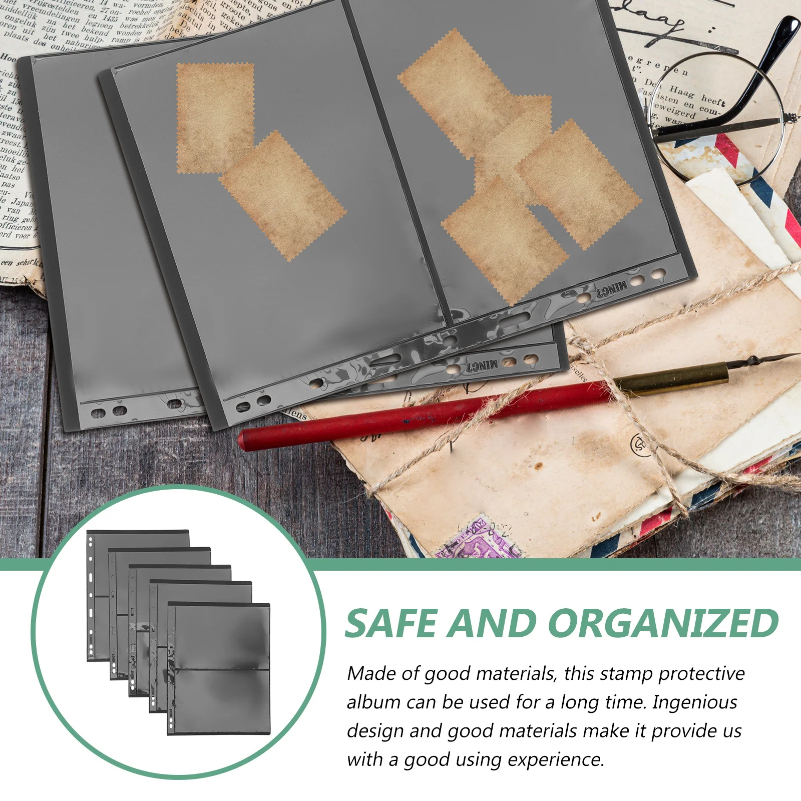 10Pcs Stamp Collecting Album Standard Stock Pages for Cards Coins Protector Lightweight Portable Collection