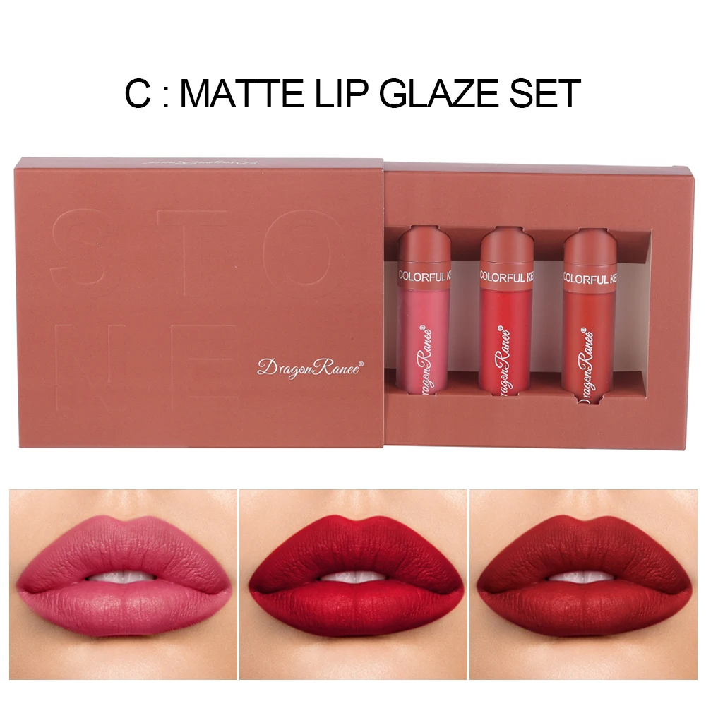 Set DROGAN RANEE Lippenglasur-Set, samtmatter flüssiger Lippenstift, langlebig, antihaftbeschichtet, Lippenkunst, Farbe, modisches Make-up, Geschenkbox