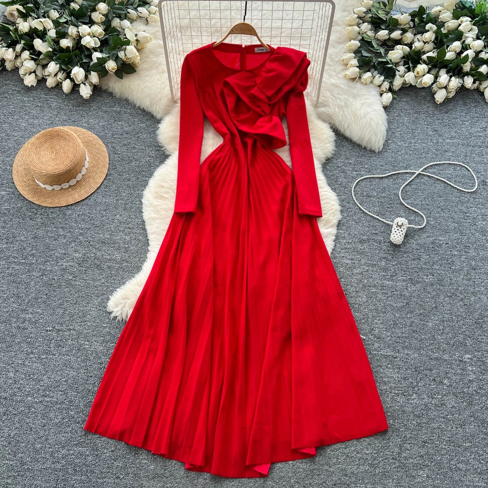 ชุดเดรสทรงบอดี้คอนสไตล์วินเทจเก๋ไก๋ แต่งลายดอกไม้สามมิติ ดีไซน์หรูหราสไตล์เกาหลี โบโฮ สำหรับผู้หญิง