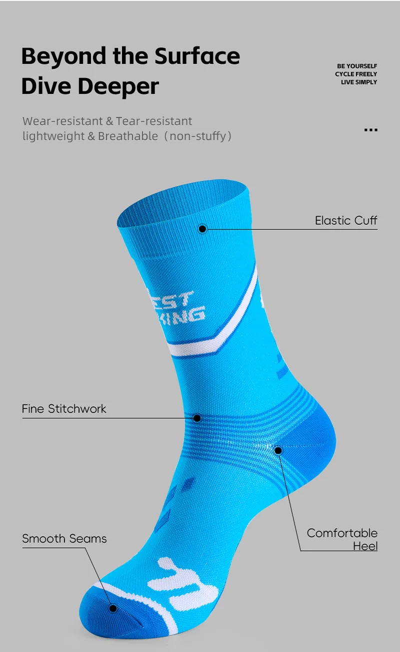 WEST BIKING Fahrradsocken für Männer und Frauen, gestreift, mit Logo, weich, dehnbar, atmungsaktiv, Sportsocken, Lauf- und Fahrradausrüstung, EU 37-44 – Detail 4