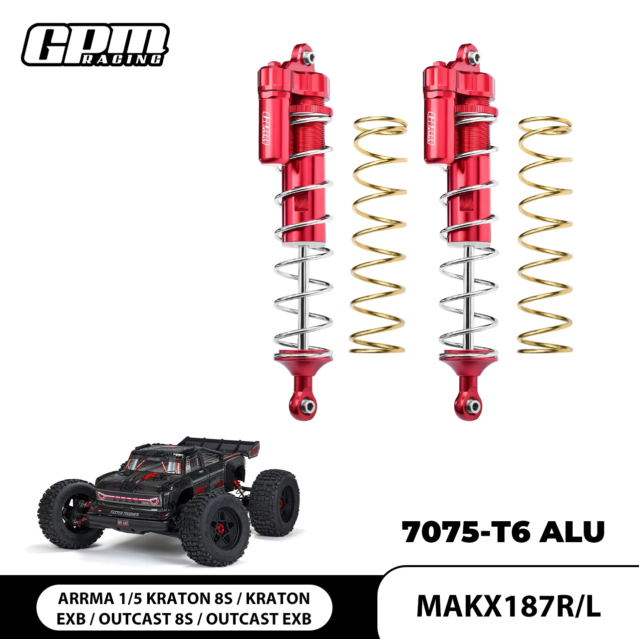 

GPM Alloy Rear L-Shape Piggy Back Spring Dampers 187mm ARRMA 1/5 Kraton Outcast ARA5810