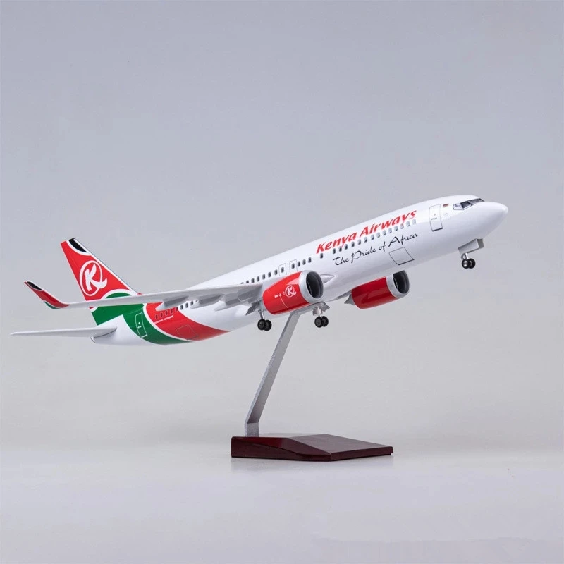

1/85 Scale Resin Plane Toy B737 Kenya Airline 47cm Airplane Model With Wheels And Lights Aircraft Toys Child Collection Display