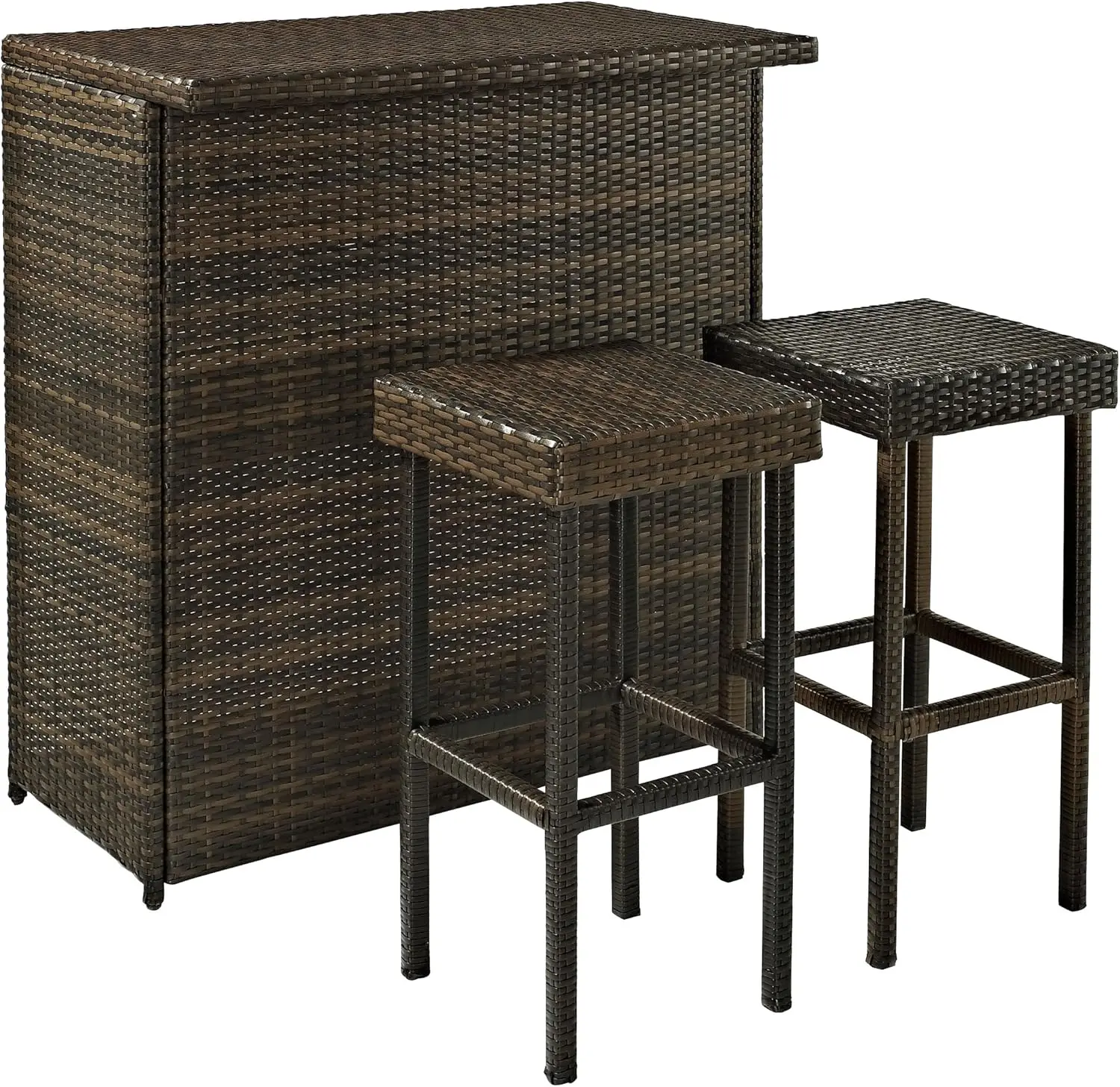 طقم بار خارجي من Crosley Furniture Palm Harbour مكون من 3 قطع مع مقعدين للفناء الخلفي والفناء والسطح والشرفة والبني