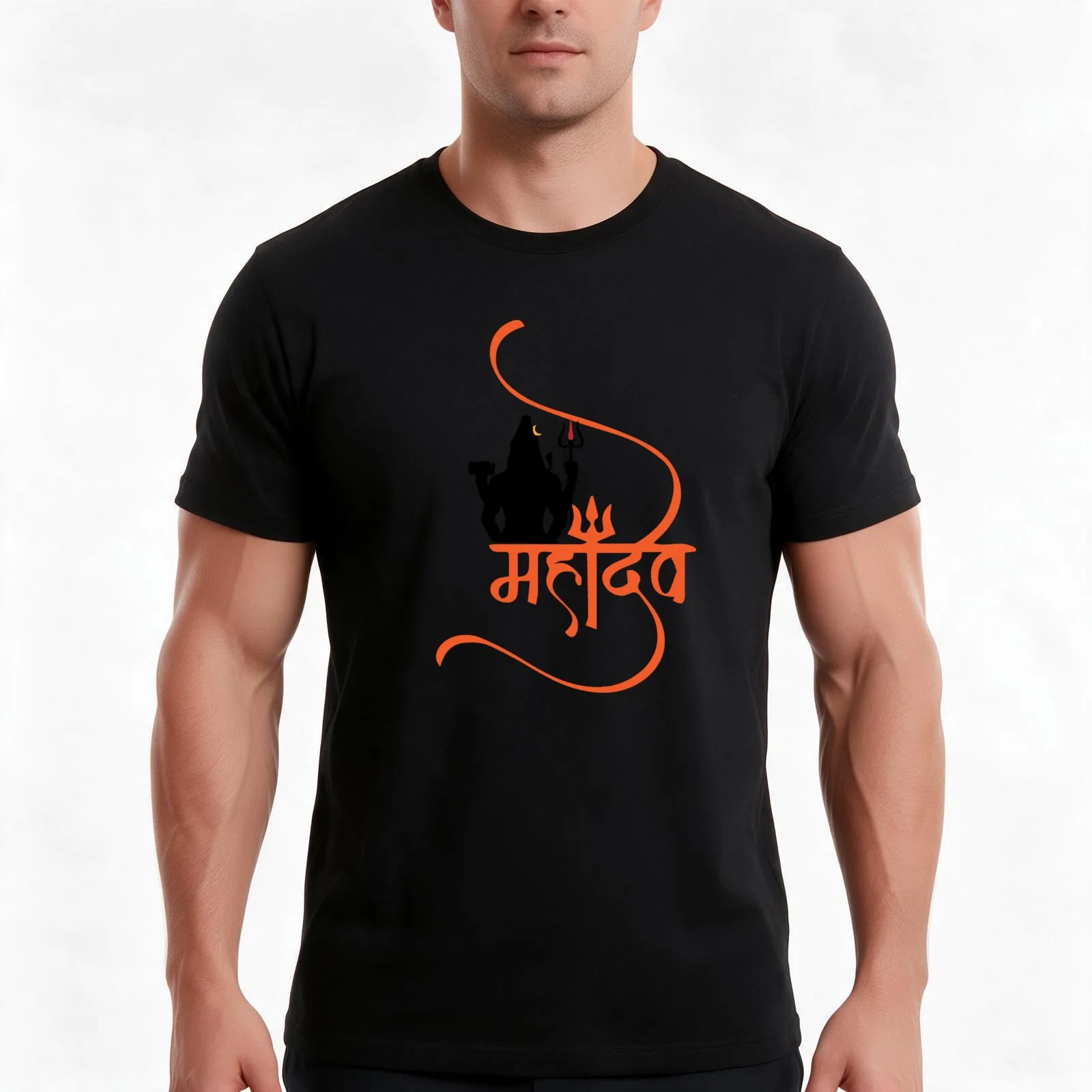 Mahashivratri special mahadev art, black colour mahadev shadow T-Shirt, Summer Casual Cotton Tee, Oversized Streetwear Tops