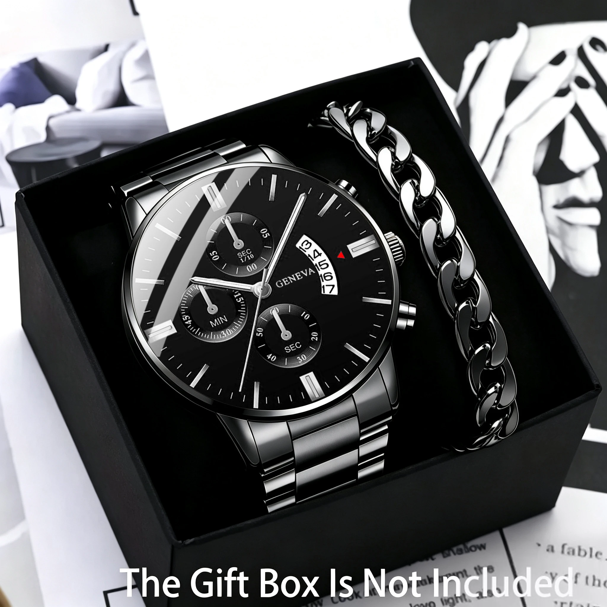 2pc men's fashionable quartz watch and versatile accessory set for daily wear as gifts for friends and family