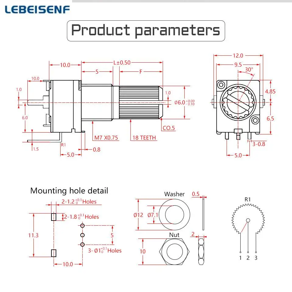 5pcs/lot Sealed RK097N single vertical potentiometer B10K  B100K-A10K A100K handle 15MM flowers