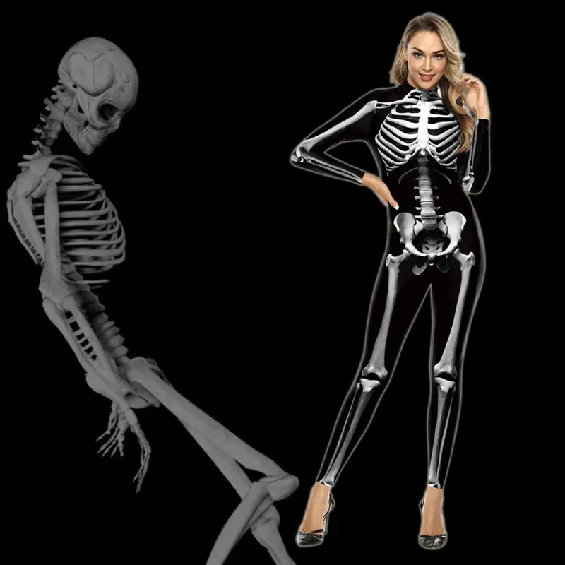 Halloween Party Muskel Gedruckt Spandex Elastische Zentai Skelett Body Overall Cosplay Kostüm Catsuit