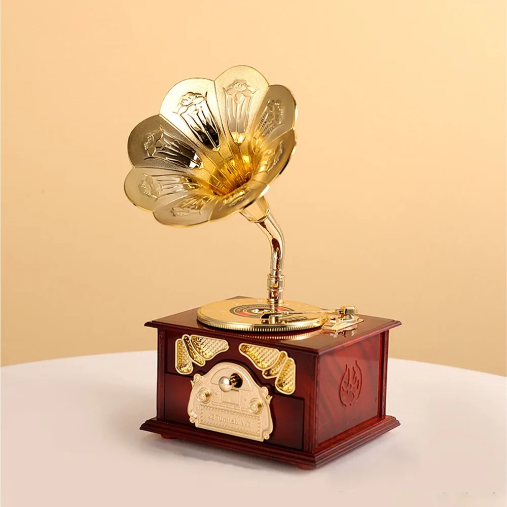 ABS Gramophone Music Box Exquisite Clockwork Mini Size Clockwork Music Box Music Box Mechanical Retro Music Box Figurine
