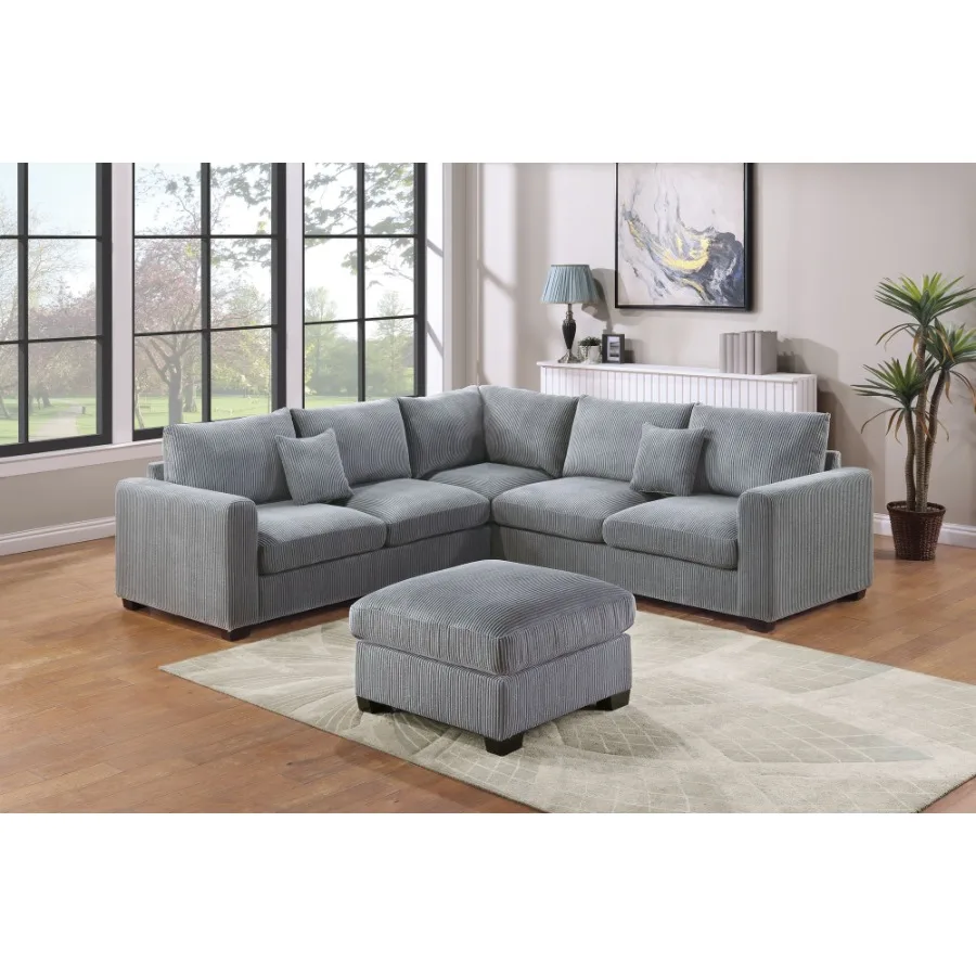 

LSectional Sofa Corduroy Fog Color LAF And RAF Loveseats Corner Wedge man 4pcs Sectional Set Couch Living Room Furniture