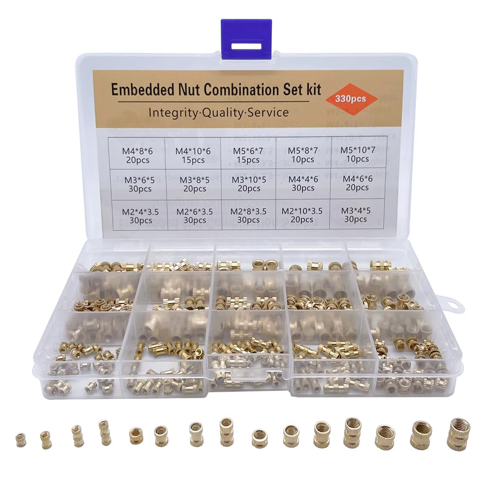 220/330/420/460pcs Brass Hot Melt Inset Nuts Heating Molding Copper Thread Inserts Nut Double Twill Knurled Injection Brass Nut