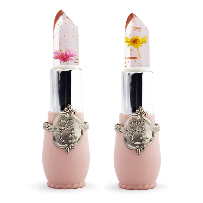 Pintalabios de gelatina de cristal de flor brillante de belleza, bálsamo labial mágico que cambia de temperatura, Color rosa claro y amarillo limón, 2 unidades