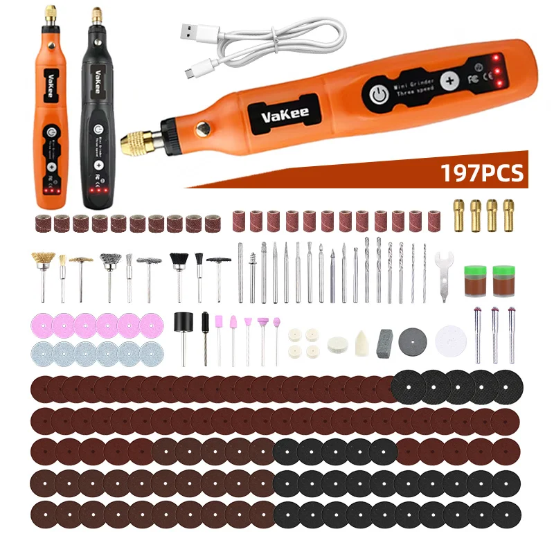 Vakee USB Akku-Drehwerkzeug-Set, Holzschnitzstift, DIY-Schmuck, Metall, Glas, Mini-Akku-Bohrmaschine