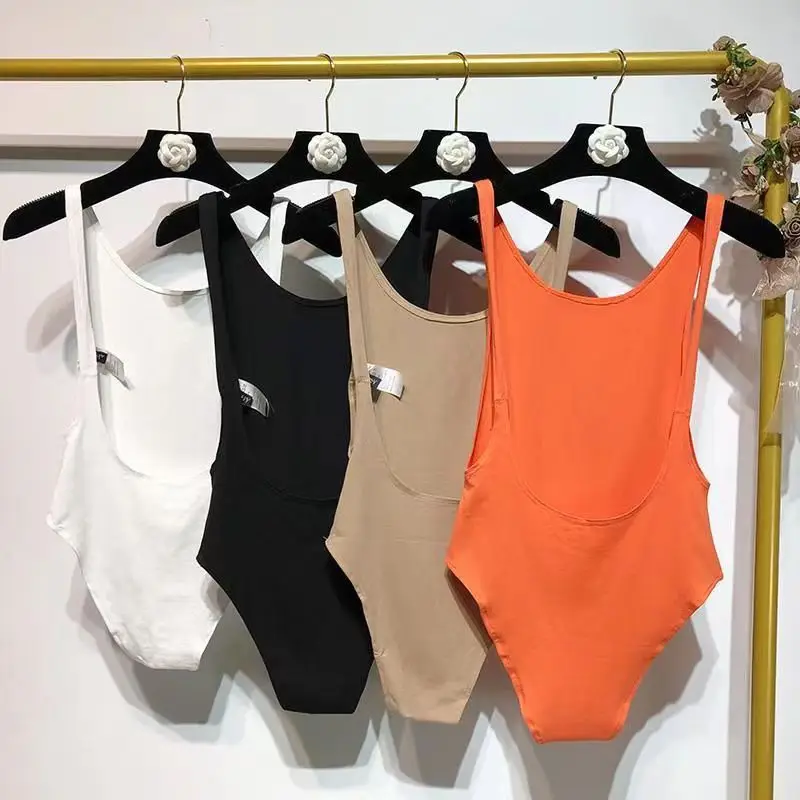 Casual All-Match Women's T-Shirt Solid Color Backless Sleeveless Vest Sexy Playsuit Slim Basic Tank Top U-Neck Bodysuit Jumpers