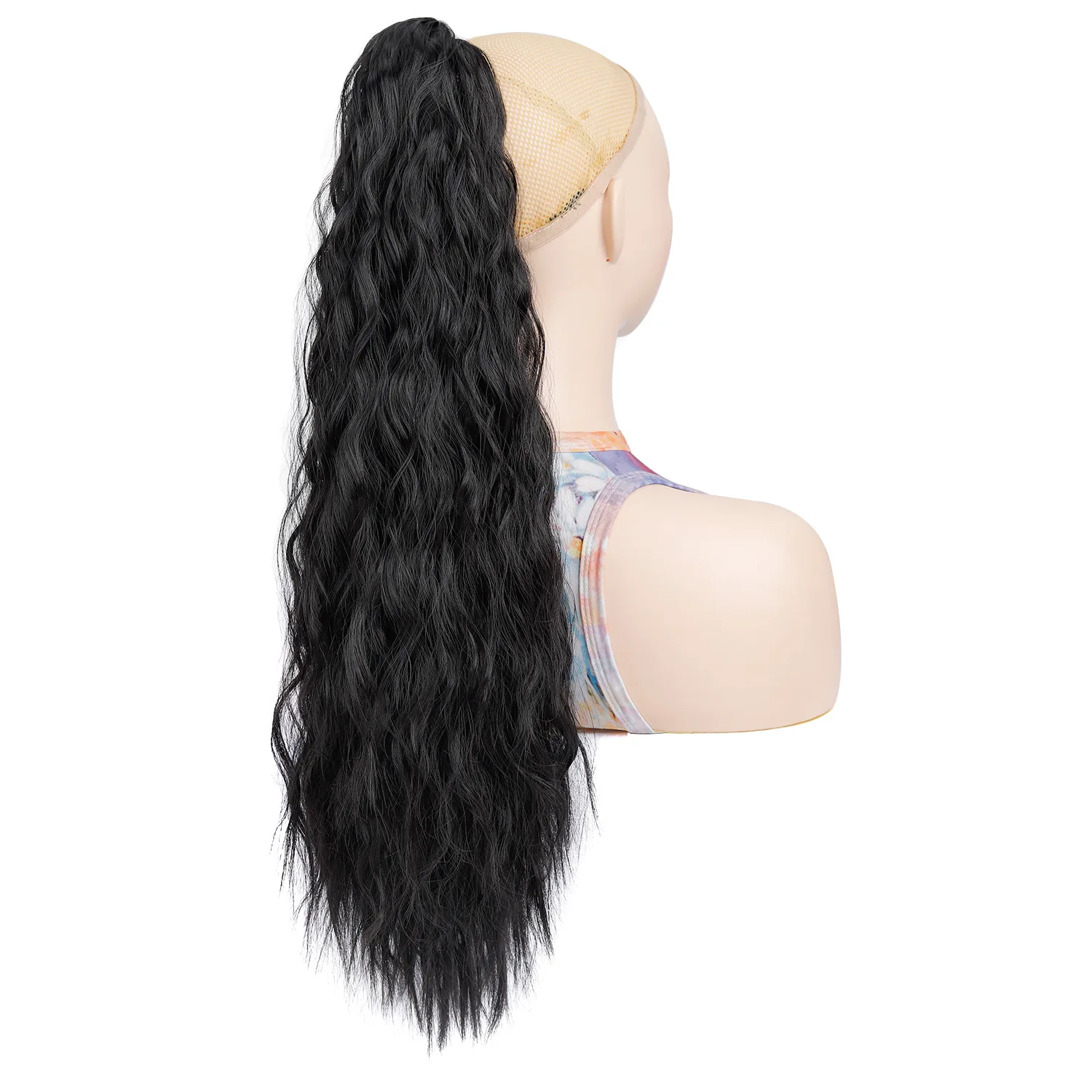 女性用合成ポニーテール ウォーターウェーブ ロング クロークリップ ポニーテール ハイライト ブラウンカラー ヘアエクステンション 24 インチ M006