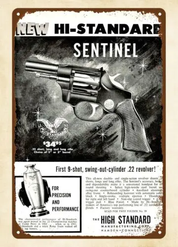 1p,1955 firearm HI-STANDARD Sentinel Revolver gun metal tin sign trendy home decor