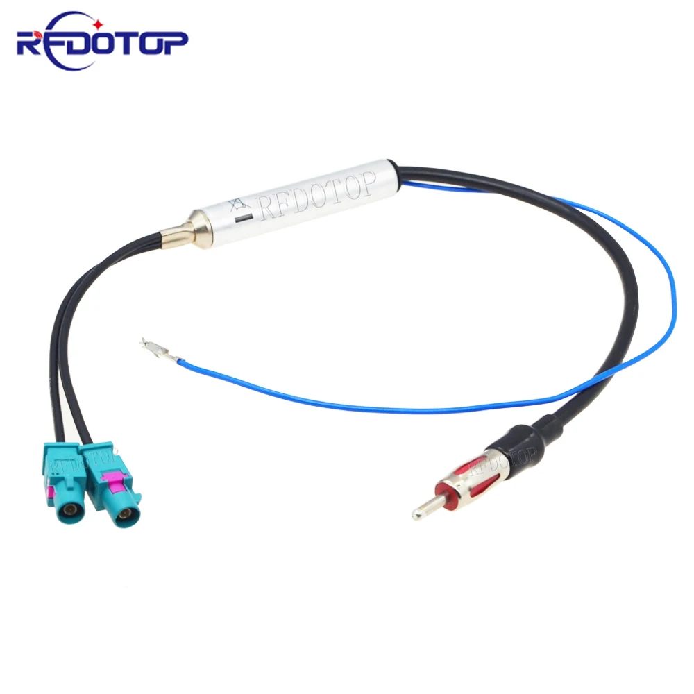 

New Car Radio Antenna AM/FM Audio Radio Signal Amplifier Dual Fakra to DIN RF Radio Antenna Aerial Adapter Cable Around 45CM