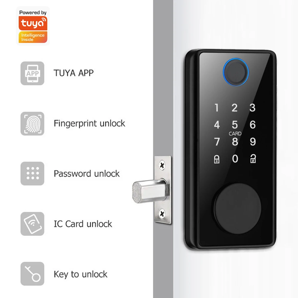 Support Tuya App Remote Control Door Lock Deadbolt With Keys Fingerprint Lock electronics Digital Indoor House Electronic Lock view 3