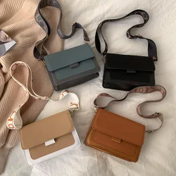 Fashion Crossbody Bags Retro Wide Shoulder Strap Design Women's Flap PU Small Square Bags Fashion Messenger Bags