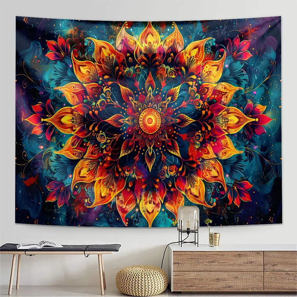 Bohemian mandala style digital-printed polyester tapestries living rooms bedrooms macrame wall hanging room decor aesthetic