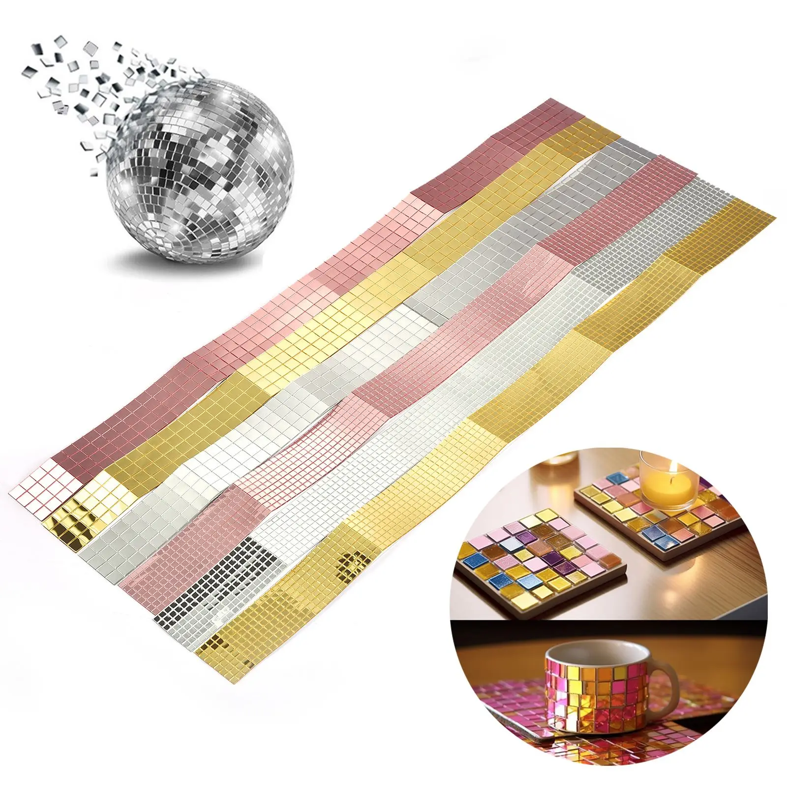 5x5mm 10x10mm Grid 60cm Self-Adhesive Square Glass Mosaic Tiles Sliver Mirrors Mosaic Sheet For DIY Handade Craft Wall Sticker