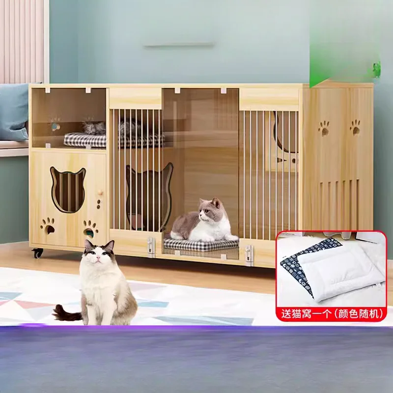 cage Solid wood villa Large free space Integrated  house Household indoor two-layer cat house