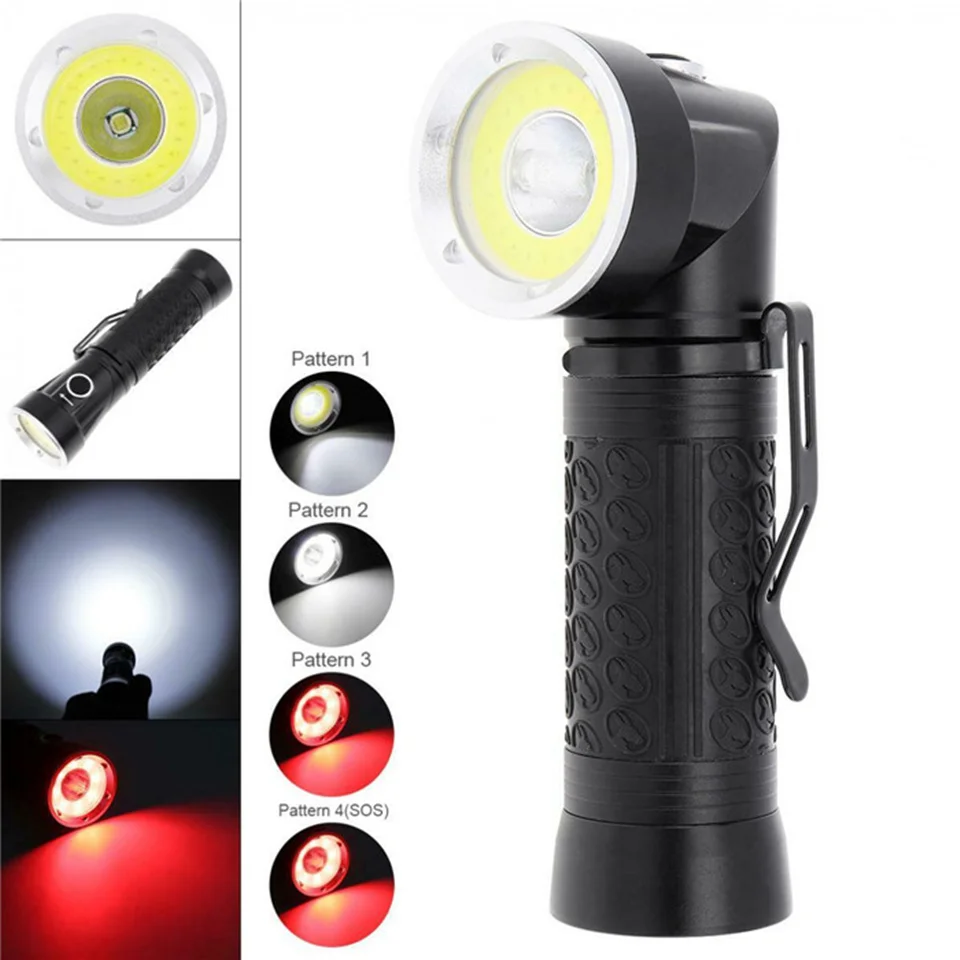 Poderosa lanterna LED T6 + COB 4 modos 90 °   Tocha tática dobrável da luz da inspeção da luz do trabalho LED com cauda magnética para acampar