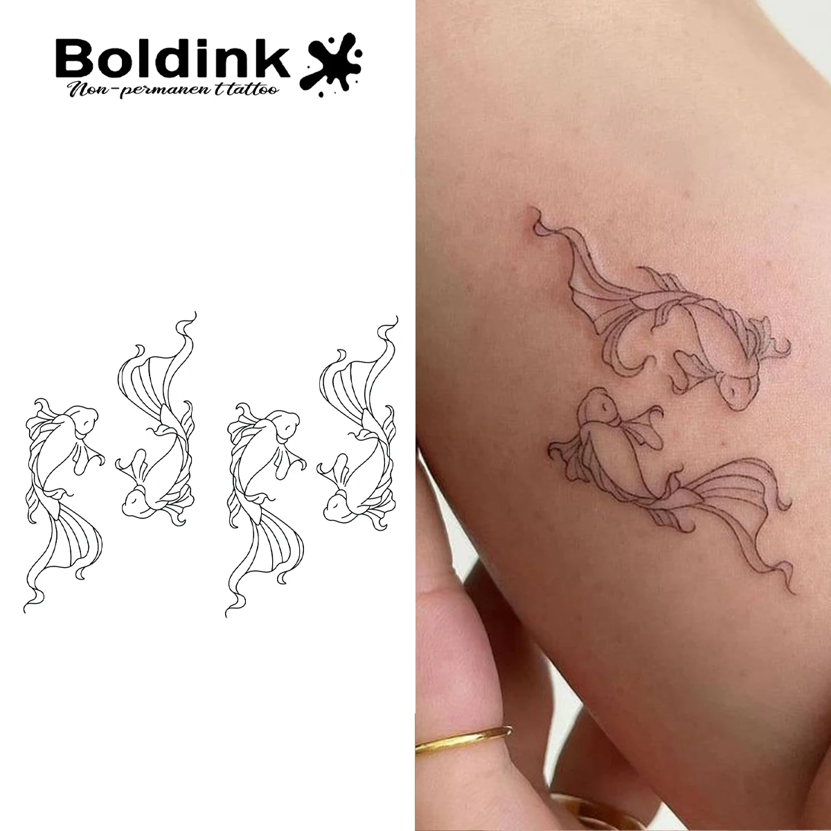 Fishes Temporary Tattoo,Lasts To 15 Days New Technology Magic Waterproof Semi Permanent Sticker.