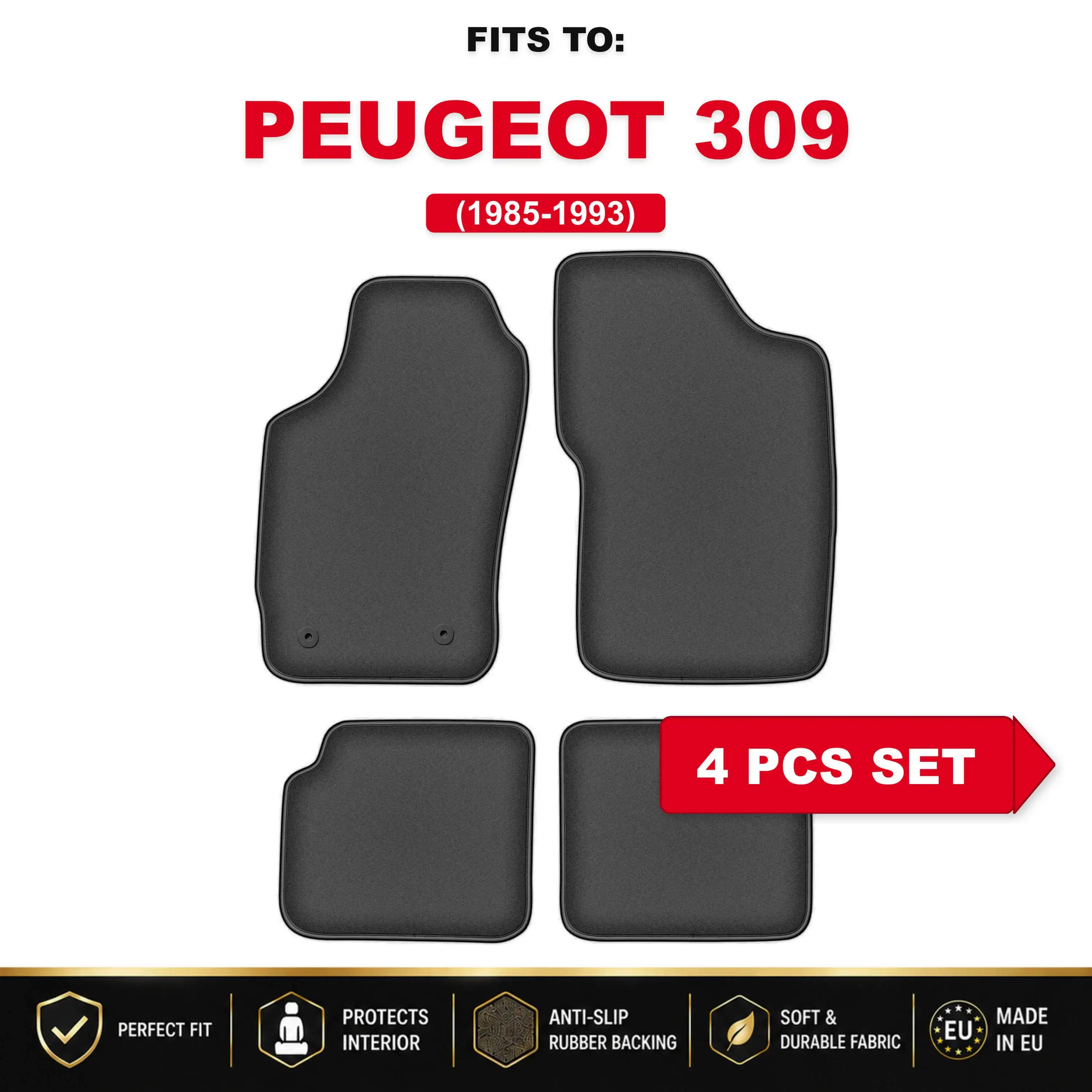 Premium velours autovloermatten, 4 stuks Voor: Peugeot 205 1983–1998 autospecifieke automattenset