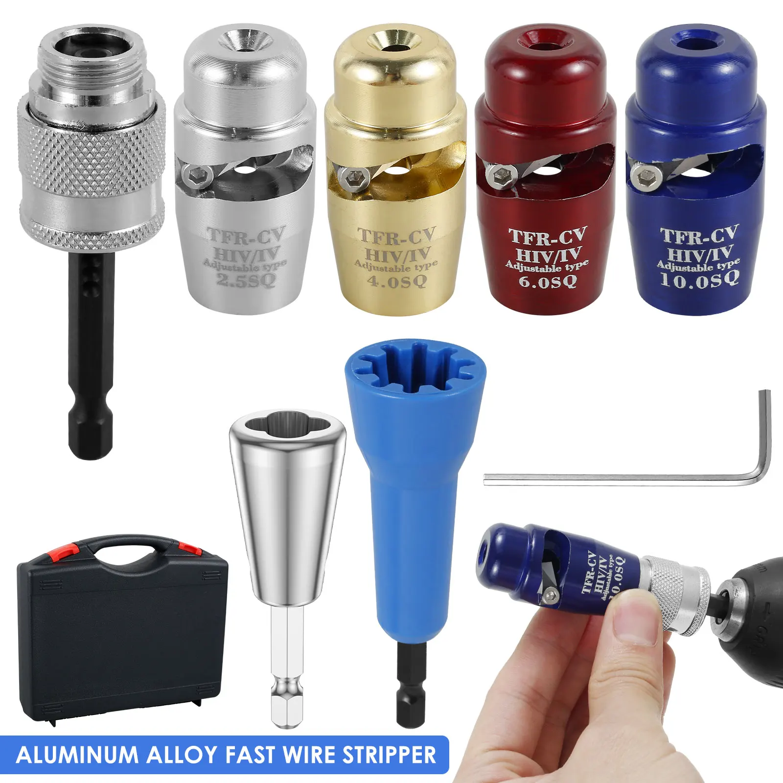 

Wire Stripping and Twisting Tool Set Adjustable Cable Peeler Tool Aluminum Alloy Wire Twisting Connector 2.5/4/6/10 Square Hand