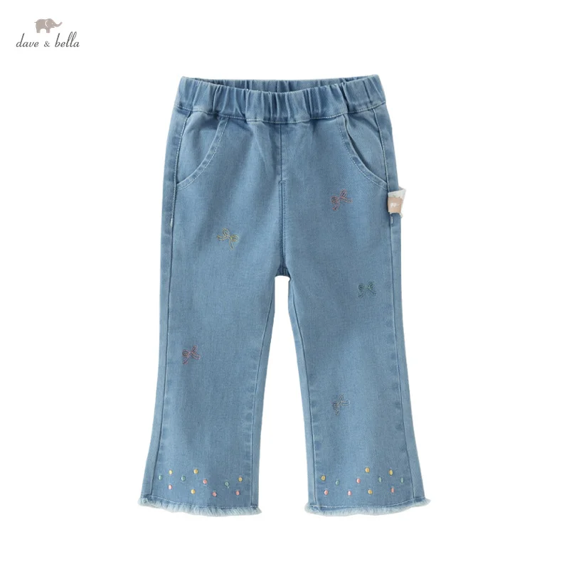 Dave Bella Children's Denim Pants 2025 Spring Girl's Trousers Casual Sweet Cute Kids Loose Jeans Gentle Outdoor DB1250090