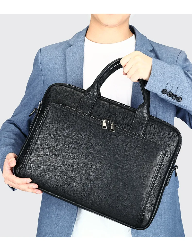 Men's Genuine Leather Business Briefcase Large Capacity Laptop Bag