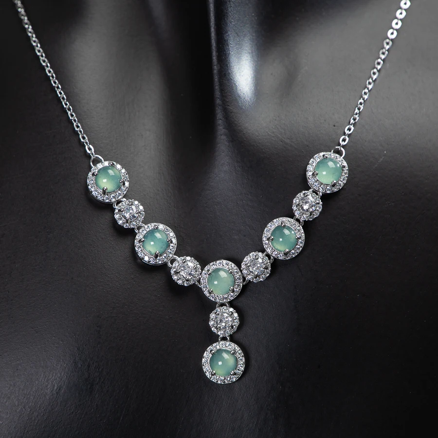 

TIMESWIND Original A-type Jade Light Blue Round Bead Zircon Pendant Women S925 Necklace Fashion Jewelry with Certificate